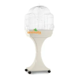 Cage Oiseaux "Aurora" Blanche Avec Support Sur Roulettes - 51x35x129cm