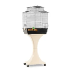 Cage Oiseaux "Giada" Argentée Avec Support Sur Roulettes - 56x38x134cm