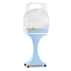 Cage Oiseaux "Monica" Chromée Avec Support Sur Roulettes Bleu - 51x35x129cm